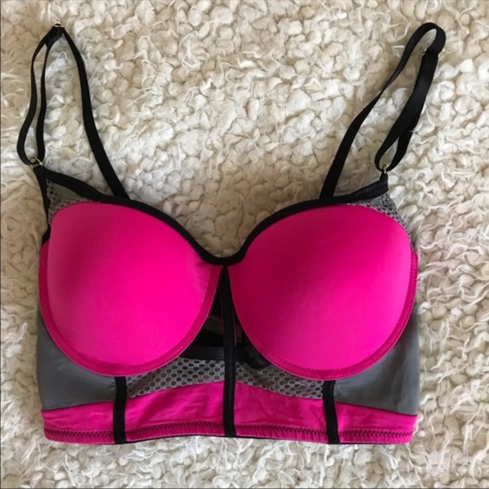 Sexy crop top NEON Hot PINK RAVE MESH BRA 34D Burning Man coachella dance Barbie